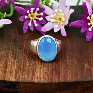 Bague pour homme en calcédoine bleue naturelle, forme ovale, bague Stignet, bijoux faits à la main, bague en argent sterling 925, bijoux pour homme - Product Image 6