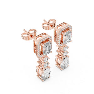 Pendientes de Fiesta de Oro Rosa de 14k con Diamantes de Corte Ovalado/Esmeralda/Redondo para Mujer |   Diamante Cultivado Nuevo - Product Image 4