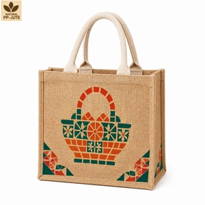 Sac de courses en jute naturel laminé, sac de courses pour la vente au détail, 20x20x10 cm, logo personnalisé, vente en gros, OEM, marque privée, modèle PH-JT-06 - Product Image 1