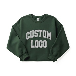 Wholesale Forest Green Crewneck Sweatshirts <b>Women</b> Hoodies Custom <b>Chenille</b> Logo Crew Neck Drop Shoulder Cotton Street <b>Jumper</b> OEM - Product Image 3