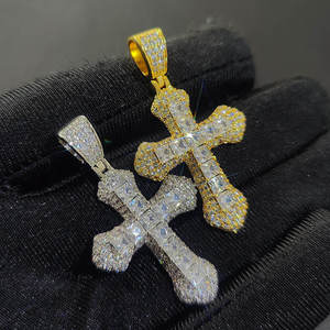 Evanex Diamond Luxury 925 <b>Silver</b> Cross Pendant Princess Cut Moissanite Micro Pave Iced <b>Charm</b> Unisex <b>Silver</b> Plated for Certified - Product Image 4