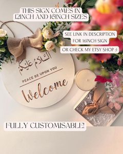 Round <b>Wooden</b> Welcome <b>Sign</b> With Arabic Peace Text Wall Decor Indoor Entryway Rustic <b>Home</b> Decoration Handmade - Product Image 6