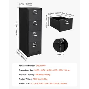 4-Drawer Metal Vertical Filing <b>Storage</b> Cabinet with Lock for Home Office Heavy-Duty Detachable Handle <b>File</b> Cabinets - Product Image 5