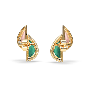 Elegant Natural Diamond <b>Earrings</b> 10K 14K 18K Gold Half Moon Geometric Design <b>Green</b> Pink Stone Stud <b>Earrings</b> Luxury Jewelry - Product Image 3