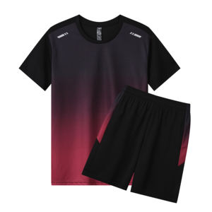 Ensemble de t-shirts sportifs pour hommes à manches courtes, couleur dégradée, logo personnalisé, écologiques, respirants, à séchage rapide, jersey, taille standard, 100% polyester - Product Image 1