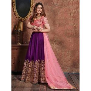 Zeel Clothing Purple Sequins Embroidered Silk Semi-Stitched <b>Wedding</b> Wear Lehenga Choli - Product Image 2