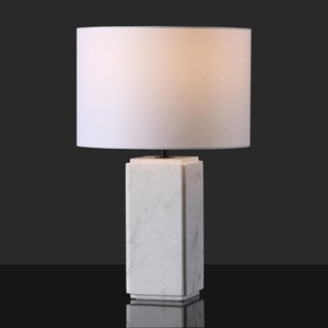 High End Marble <b>Table</b> <b>Lamp</b> With Minimal Rectangular <b>Base</b> Premium Drum Shade And Contemporary Designer Elegance - Product Image 4