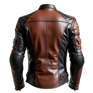 Blouson de moto en cuir pour homme, style color-block, manches longues, coupe-vent, style motard, toutes saisons, pour adulte - Product Image 2