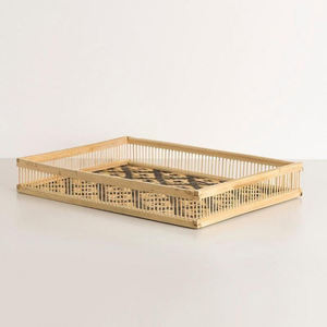 Modern Black & Natural <b>Bamboo</b> Tray Rectangular Serving Tray Decorative Food Tray With Slatted Design <b>Table</b> Organizer - Product Image 2