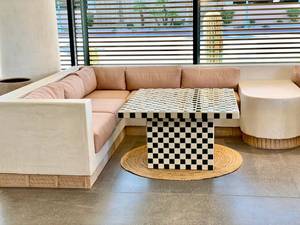 Luxury Bone Inlay Checkerboard Center Table Handmade Mosaic Coffee Table Modern Living Room Furniture <b>Black</b> White Inlay Accent - Product Image 1