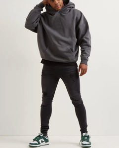 Sudadera con Capucha Oversize para Hombre, Gris Sólido, Algodón French Terry, Casual, Otoño, Corte Regular, Diseño con Bolsillos, Tejido Grueso - Product Image 2