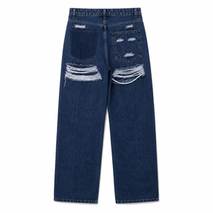 Women's Cotton Lightweight Mid Waist <b>Light</b> Wash Ripped Straight Leg Denim Jeans Distressed Casual Streetwear <b>Trousers</b> OEM ODM - Product Image 5