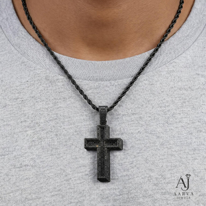 Collier pendentif croix noire en acier inoxydable incrusté de zircon, bijou chrétien hip-hop pour hommes et femmes - Product Image 3