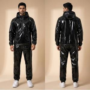 Ensemble de survêtement à capuche noir délavé pour homme, coupe longue, imperméable, en coton/polyester, style streetwear, décontracté, printemps, pantalon de jogging et veste - Product Image 5