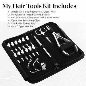 Pinza de crimpado de acero inoxidable LUMINEX IMPEX para extensiones de cabello, incluye 2 microperlas de doble orificio, herramienta de 12 clips de seccionamiento. - Product Image 3