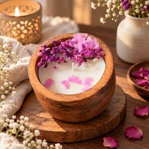 Bougie artisanale en pot de bois avec fleurs séchées naturelles, parfum floral, durée de combustion de 20 à 40 heures, parfum d'ambiance rustique pour la maison, centre de table - Product Image 6