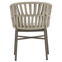Fauteuil de salon moderne en corde avec pieds en métal, dossier solide et accoudoirs rembourrés, design tropical, siège de loisirs extérieur