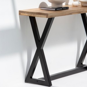Console en bois massif Vandana Sierra Radiant avec pieds en X, design minimaliste moderne - Product Image 4