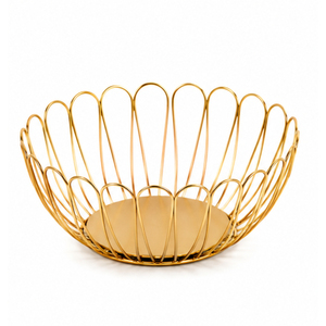 Corbeille à fruits moderne de luxe en fil doré, bol de rangement décoratif en fer, centre de table, présentoir de comptoir pour légumes et pain - Product Image 1