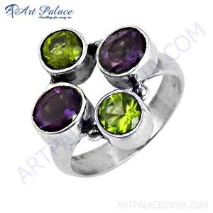Anillo de Plata 925 Art Palace con Amatistas Naturales y Peridotos, Estilo Vintage, Joyería Unisex - Product Image 3
