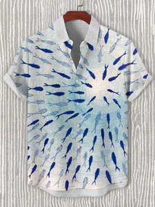 Chemise décontractée d'été pour homme à manches courtes avec motif marin, chemise boutonnée à revers, hauts amples, chemise hawaïenne décontractée pour homme - Product Image 3