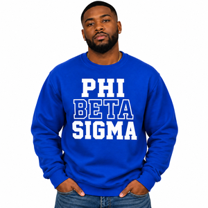 : Phi Beta Sigma <b>Men</b> Royal Blue Crew Neck <b>Sweatshirt</b> with <b>White</b> Greek Letter Graphic Long Sleeve Fleece Pullover Casual - Product Image 1
