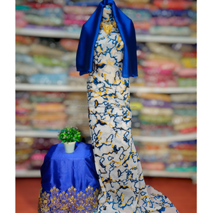 Somalian Royal Blue Maqbal velve Dirac Gold Touch Dress Fabric con Gorgoura y Garbsaar a juego para fiestas nocturnas y eventos - Product Image 1