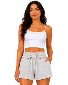 <b>Light</b> Gray Women Drawstring Cotton Terry Shorts Elastic Waist Casual Summer <b>Lounge</b> Wear Soft Pocket Mini Shorts Custom Fashion - Product Image 1