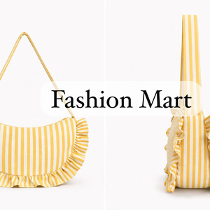 Fashion Striped Canvas Shoulder Bag for Women Ruffle Trim Tote Lightweight Casual Handbag - Product Image 2