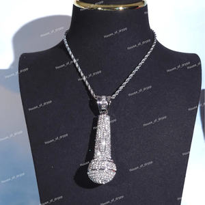Pendentif microphone serti de diamants en moissanite, argent sterling 925, hip hop, rappeur, bijoux de luxe - Product Image 2