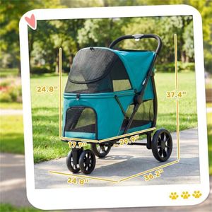 Poussette pour animaux de compagnie vert foncé facile à transporter, transporteur pratique pour chiens - Product Image 6