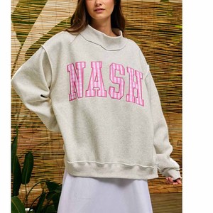 Sweat-shirt à col roulé oversize avec imprimé NASH en vichy rose, unisexe, réversible, en coton French Terry, automne - Product Image 1