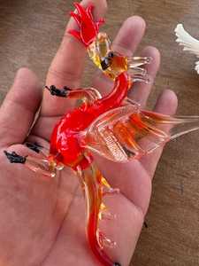 Handcrafted Glass <b>Dragon</b> Figurine Red Orange Transparent Contemporary <b>Art</b> Decor Living Room Display 14+ Years Old - Product Image 2