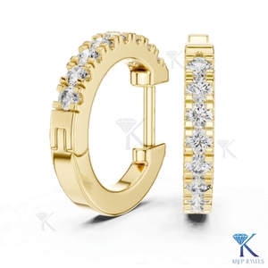Custom Lab Grown CVD HPHT Diamond Single Row Pave Huggie Hoop <b>Earrings</b> Snap Back 14K <b>Solid</b> Gold Luxury Fine Women Bridal Jewelry - Product Image 1