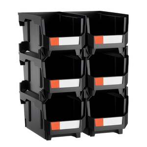 6 Pack 14.8 X 8.5 X 7.1 Inch <b>Black</b> Plastic Stackable Storage Bins & <b>Boxes</b> for Closet Garage Office Supplies Organization - Product Image 1