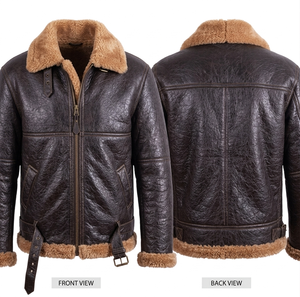 Men's Premium <b>Shearling</b> <b>Aviator</b> Leather <b>Jacket</b> Zipper <b>Shearling</b> Lining Men's Premium <b>Shearling</b> Leather <b>Jacket</b> For Men - Product Image 5