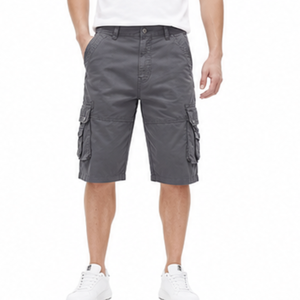 Shorts cargo pour hommes 100% coton, décontractés, pour l'été, la randonnée, taille élastique, décoration numérique vintage, couleur unie, longueur genou - Product Image 3