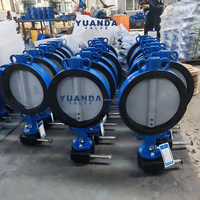 Vanne papillon à disques doublée PTFE DN65 DN80 DN100 PN16 à commande manuelle par vis sans fin, joint souple pour le traitement des eaux usées