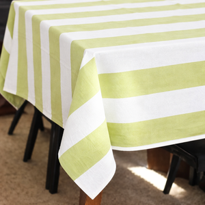 Vintage Yellow <b>Tablecloth</b> Palm Tree Print with Green Striped Border Indian Hand Block Printed <b>Tablecloth</b> - Product Image 1