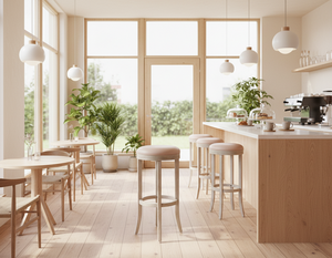 Tabouret de bar moderne à cadre circulaire en bois de caoutchouc massif, tabouret de bar minimaliste en bois de caoutchouc avec siège rond - Product Image 4