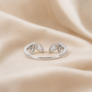 แหวนเพชรทรงมาร์คีส์ 14K ทองคำขาว ดีไซน์จากธรรมชาติ เพชรเพาะเลี้ยง |   เครื่องประดับดีไซน์ใบไม้เปิดสำหรับผู้หญิง ของขวัญวันครบรอบแต่งงาน - Product Image 2