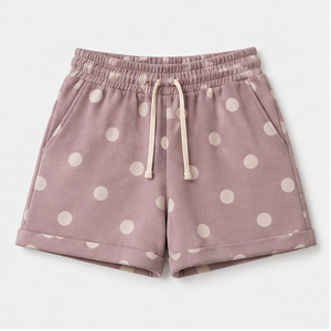 Pantalones Cortos de Salón para Mujer, Personalizados, Color Malva Polvoriento con Puntos, Corte A Holgado, con Cordón Ajustable, de Felpa de Algodón y Modal, Tejido Francés - Product Image 1