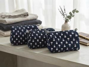 Quilted Cotton Large Fashion Cosmetic Bag Navy Animal Print Zipper Soft Handle <b>Makeup</b> Pouch Portable Travel <b>Case</b> - Product Image 4