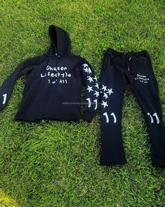 100% coton Vintage soleil fané écran bouffée impression Jogging survêtement personnalisé pantalon évasé multicolore haut vêtements solide hiver - Product Image 1