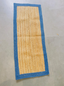 Rustic Blue Border Jute <b>Runner</b> <b>Rug</b> Natural Beige Handwoven Natural Fiber Boho Farmhouse Entryway Hallway Handmade Floor Carpet - Product Image 2