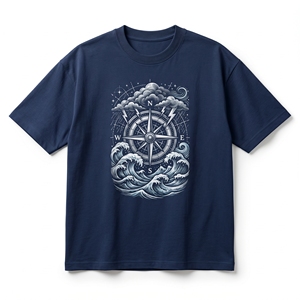 เสื้อยืดผู้ชายสีน้ำเงินเข้มลายกราฟิกมังกรทะเลญี่ปุ่นแบบกำหนดเอง ลายคลื่นทะเล เสื้อยืดมังกรน้ำในตำนาน - Product Image 2