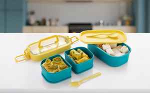 Lonchera de 2 Compartimentos para Oficinistas y Escolares, con Cubiertos, Lonchera Bento de Plástico de 2 Niveles para Adultos y Niños - Product Image 4