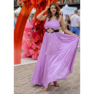 Precioso Vestido de Satén Lavanda Wisteria Hecho a Mano, Corte A, con Cintura Imperio y Escote Corazón, Color Caramelo, Talla XS - Product Image 4