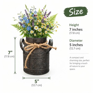 Rustic Dark Metal Flower Pitcher Vase Vintage Rustic Galvanized <b>Jug</b> Table Centerpiece Decor with Jute Bow and <b>White</b> Blooms - Product Image 3