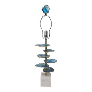 Lampada da Tavolo con Fetta di Agata Blu e Bianca e Base in Marmo 15x29.5"-Elegante Decorazione per la Casa - Product Image 3